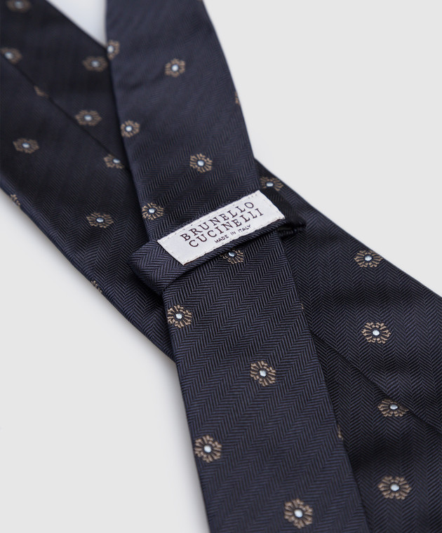 Brunello Cucinelli Темно-синя краватка в ялинку з вишивкою MM8940018 зображення 4