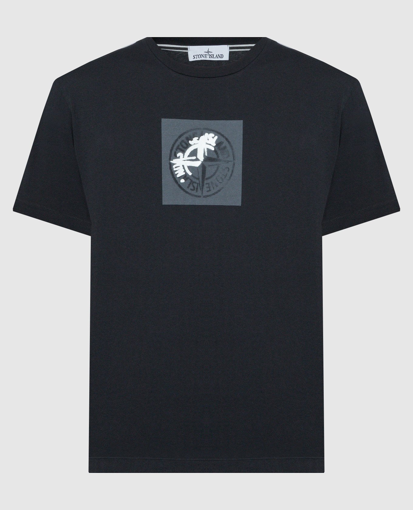 Black t-shirt with Stamp One logo print