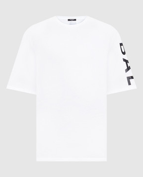 Balmain Біла футболка з контрастним принтом логотипу AH1EH015BB15