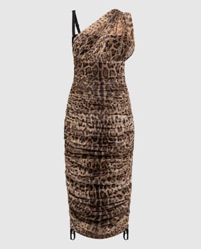 Dolce&Gabbana Коричнева сукня міді в леопардовий принт F6D9YTFSEGZ