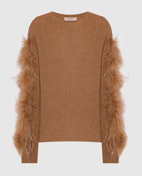 Twinset Коричневий светр з пір'ям страуса 232TT3330