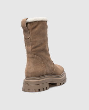 Stuart Weitzman Бежевые замшевые ботинки Bodfrd Chill Moto на меху SG504