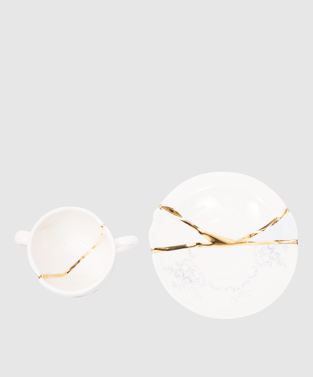 SELETTI Білий порцеляновий набір з чашки для кави та блюдця Kintsugi з принтом та із оздобленням 09641 зображення 2