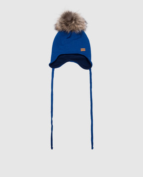 Il Trenino Детская синяя шапка из шерсти с мехом MJ35563648
