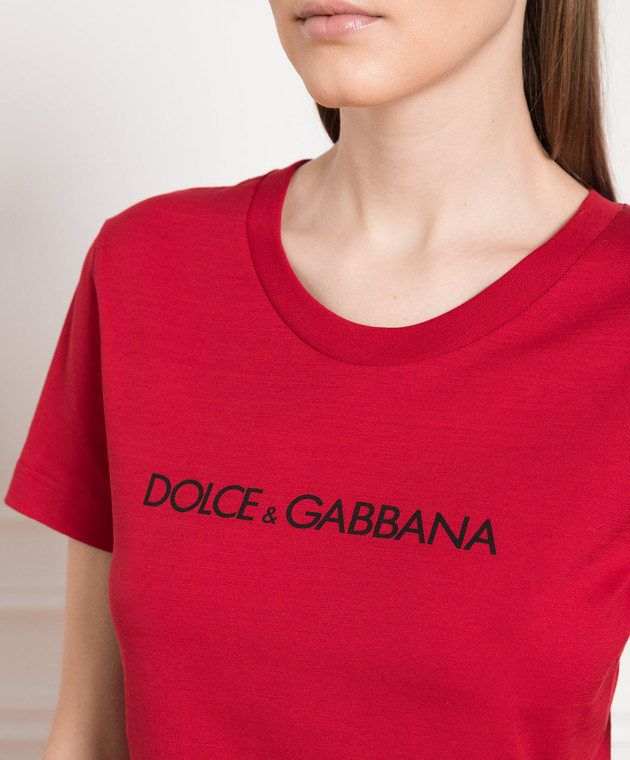 Dolce&Gabbana Червона футболка з принтом логотипу F8T00TG7H4P зображення 5