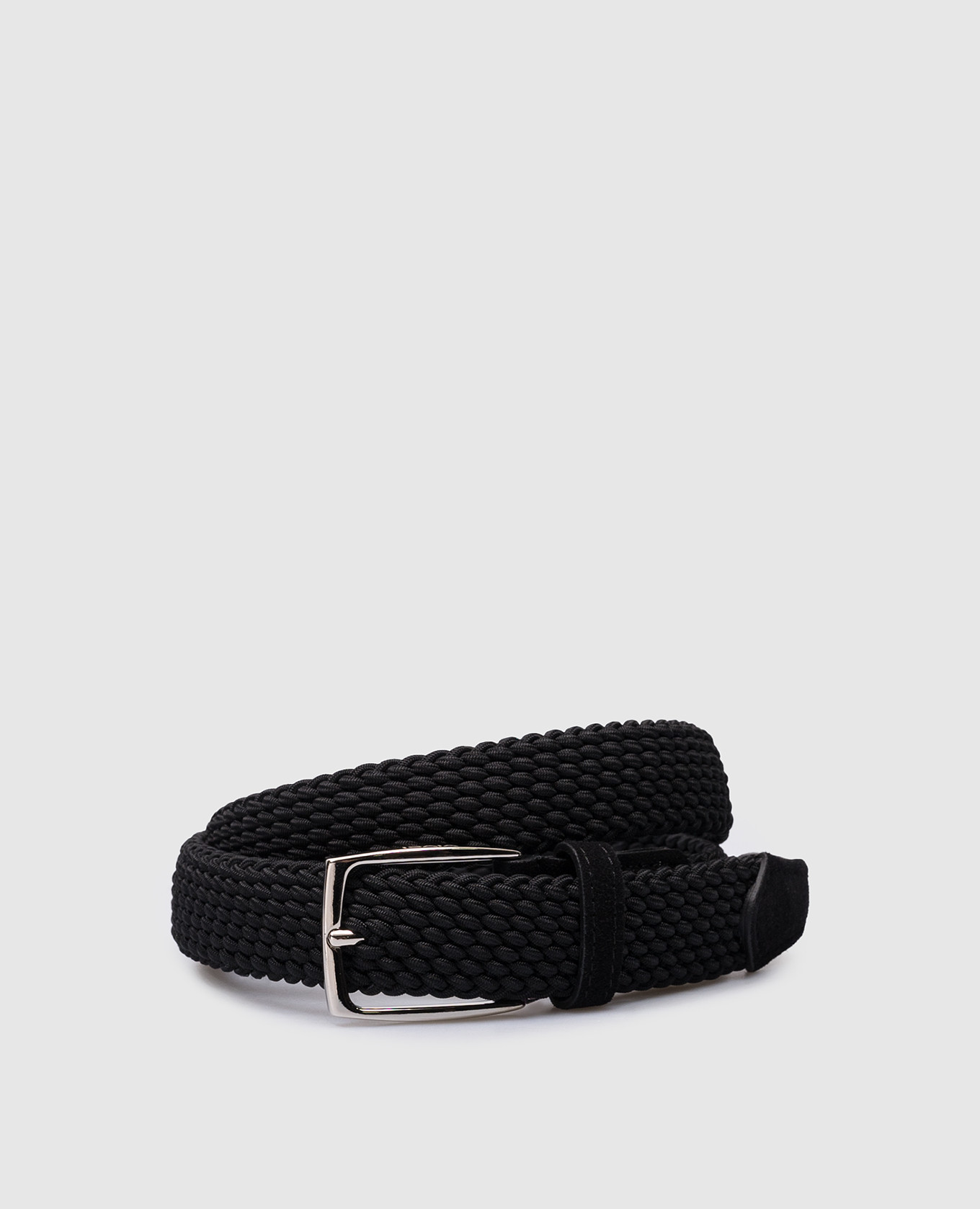 Black woven belt with logo engraving