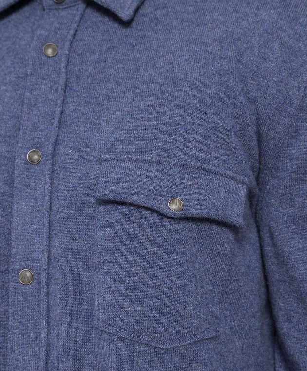 Brunello Cucinelli Синя сорочка з вовни, кашеміру та шовку M3600276 зображення 5