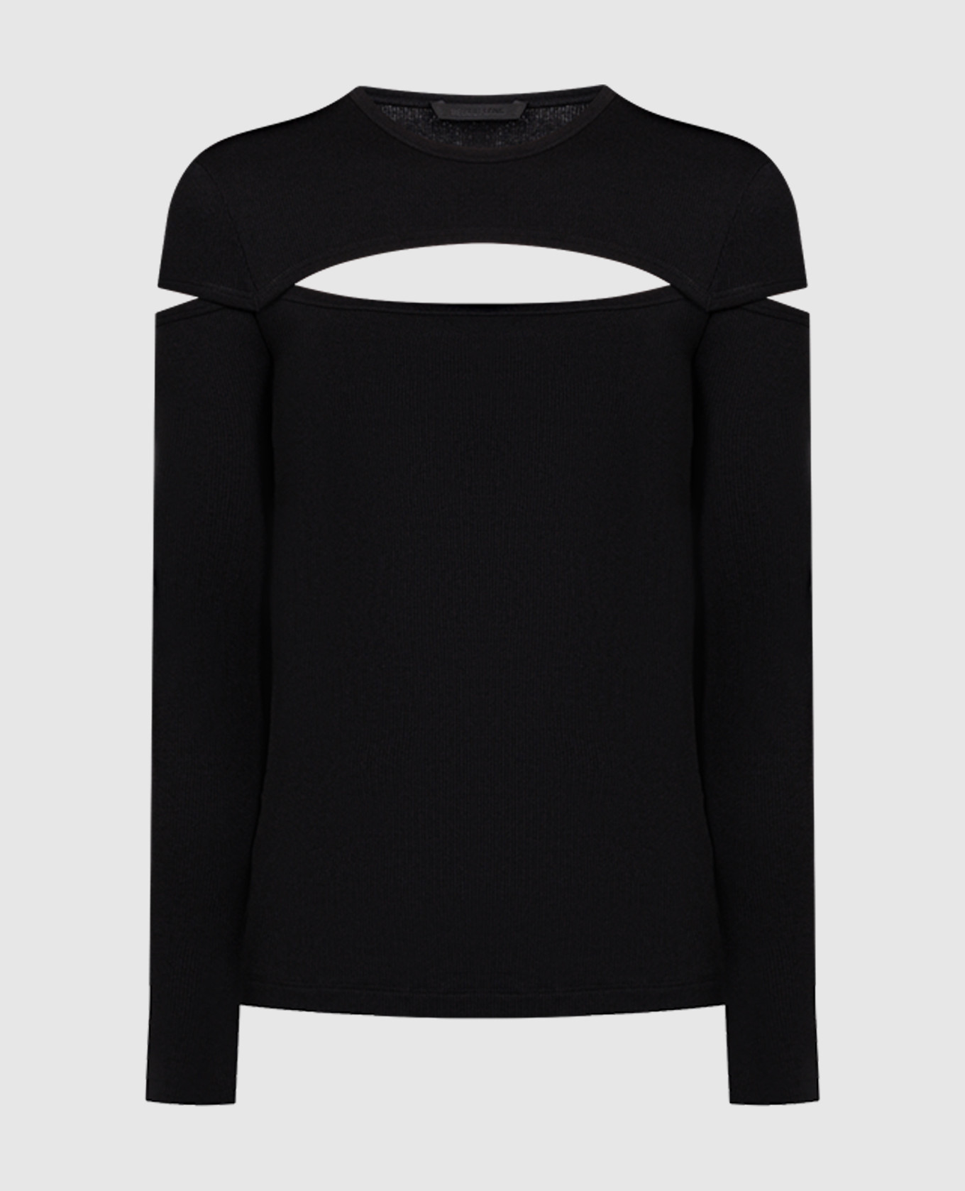 

Черный джемпер в рубчике с вырезами, Джемпера