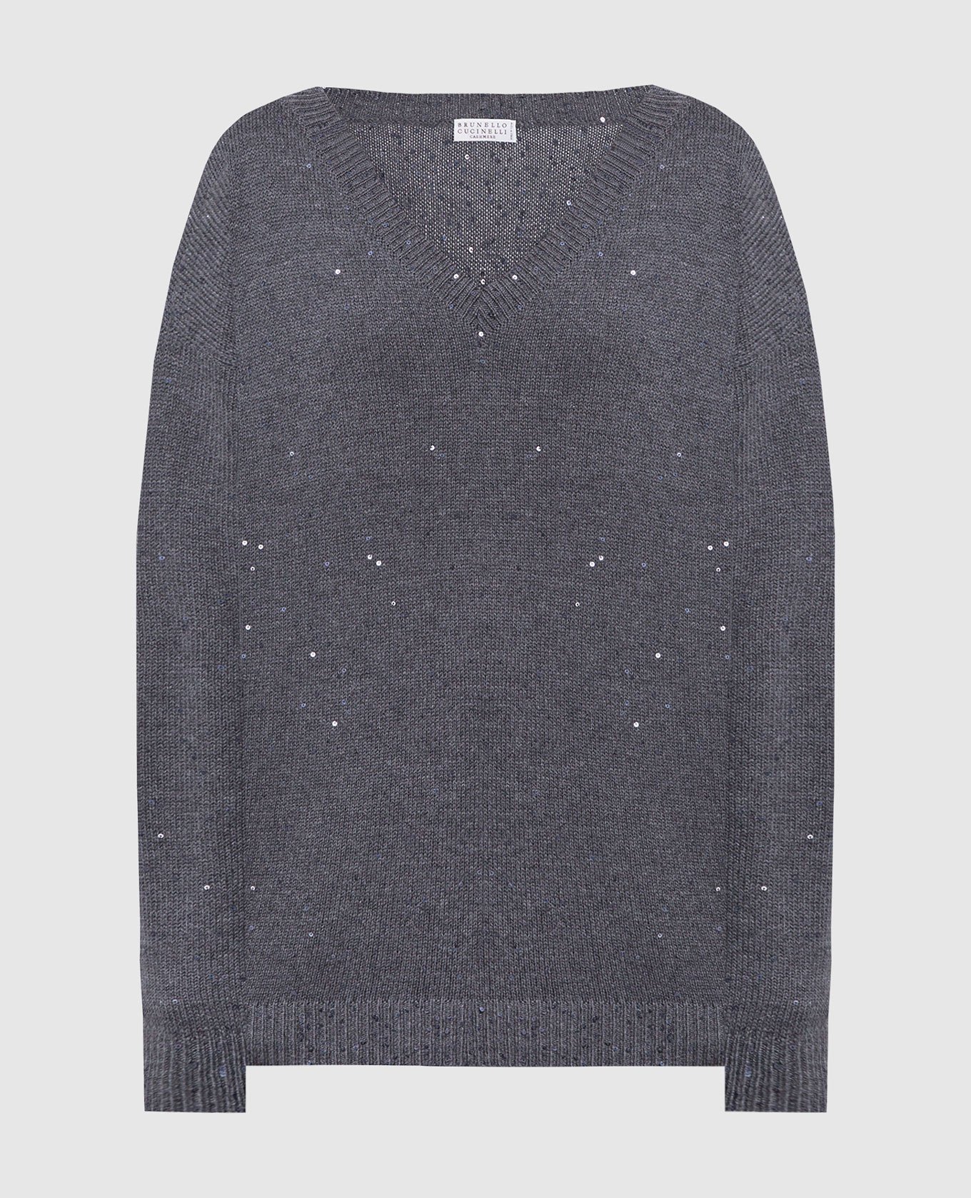 Gray cashmere and silk pullover with sequins