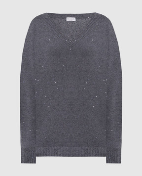 Brunello Cucinelli Сірий пуловер з кашеміру та шовку з паєтками M73539902