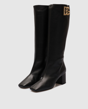 Dolce&Gabbana Чорні шкіряні чоботи з логотипом CU1067AQ513