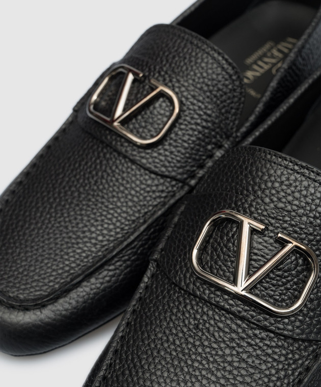 Valentino Black leather loafers with metallic Vlogo Signature logo 3Y2S0G30BNT image 5