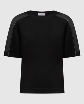 Brunello Cucinelli Черная футболка с цепочкой мониль из эколатуни M0A45EI810