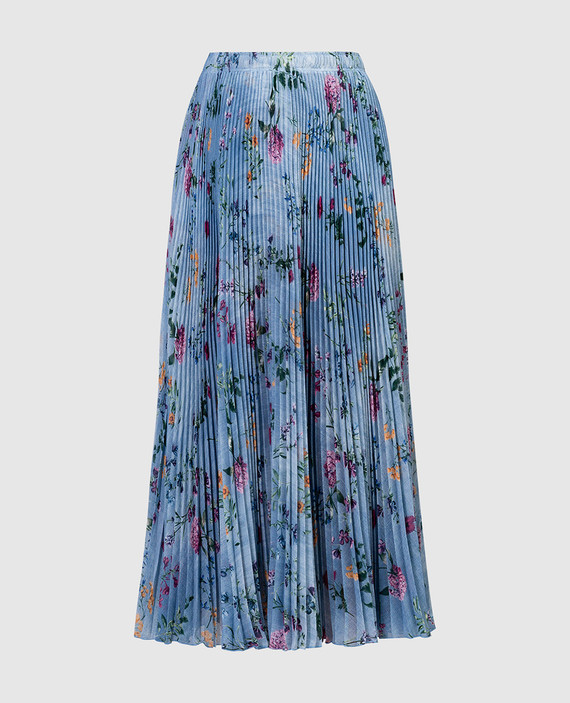 Blue pleated skirt in a floral print