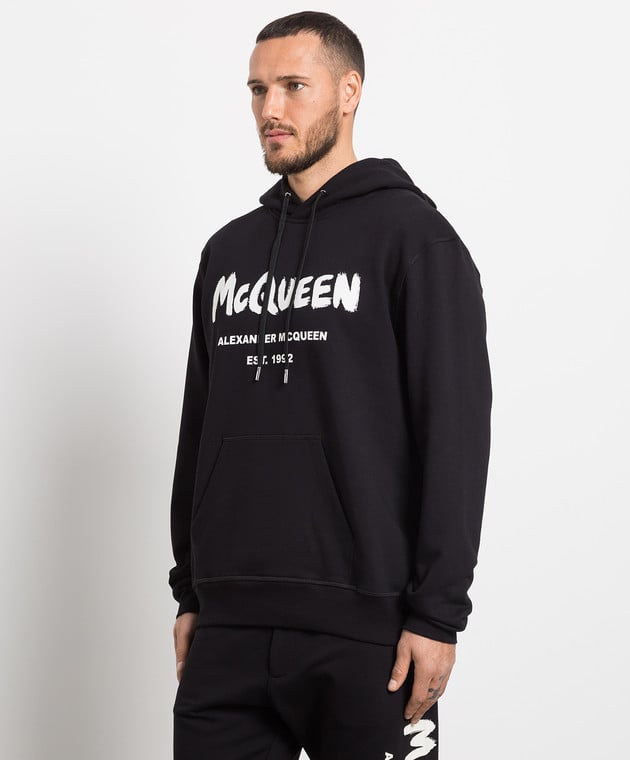 Alexander McQueen - Черное худи с контрастным принтом
