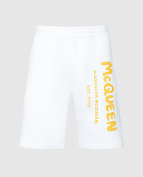 Alexander McQueen Белые шорты с принтом логотипа Graffiti. 688717QTAAB