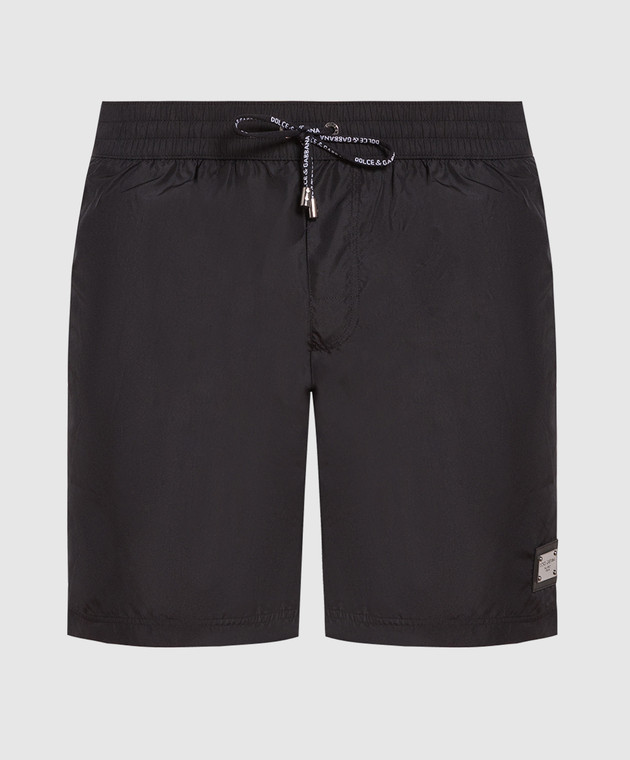 Dolce&Gabbana Black swim shorts with logo patch M4E45TFUSFW