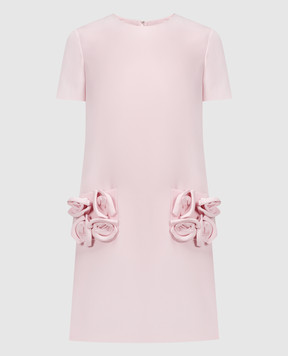 Valentino Розовое мини-платье с аппликациями в виде цветов. 3B0VA6471CF