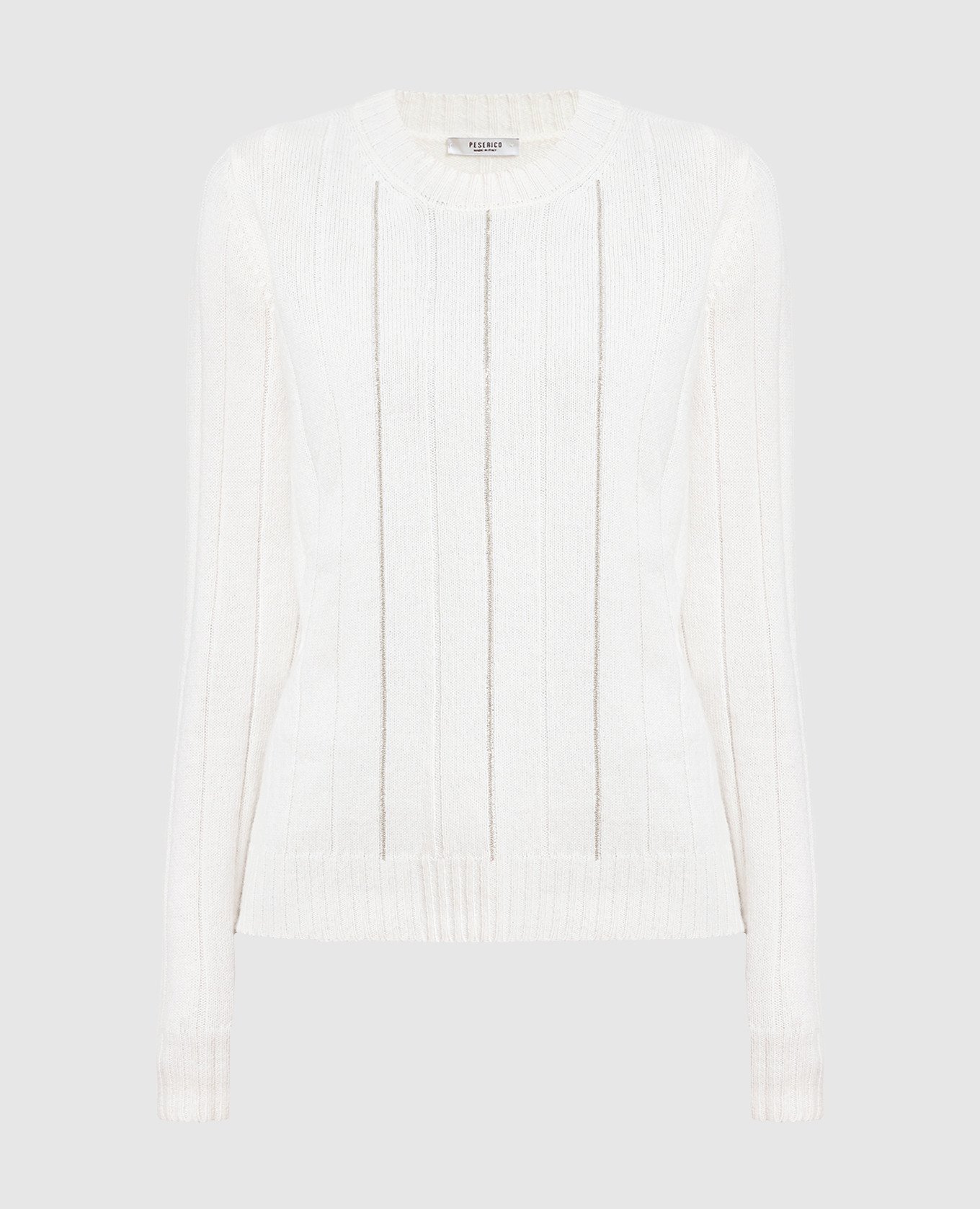 White wool, silk and cashmere sweater with monil chain
