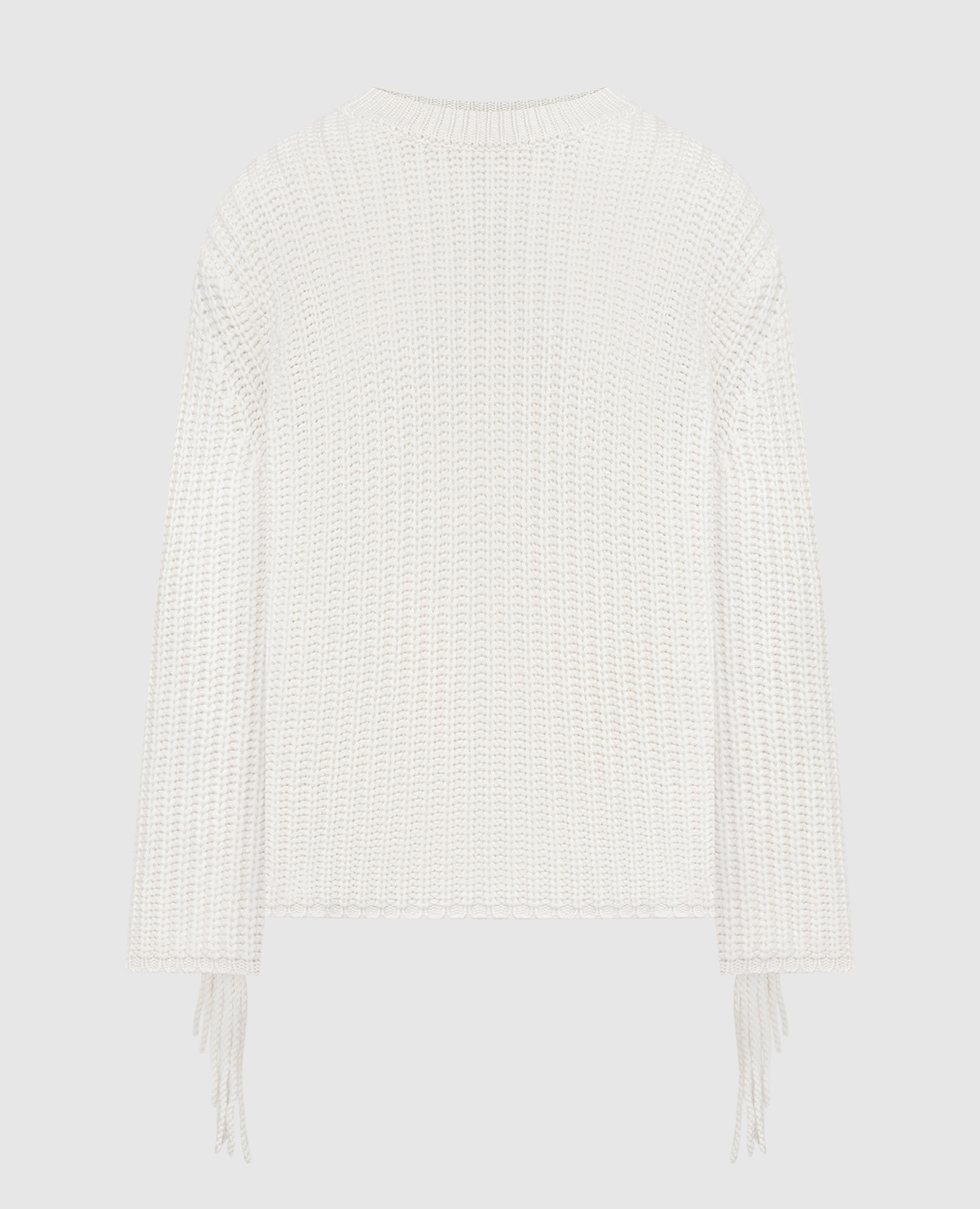 Beige Hilma cashmere sweater with fringe