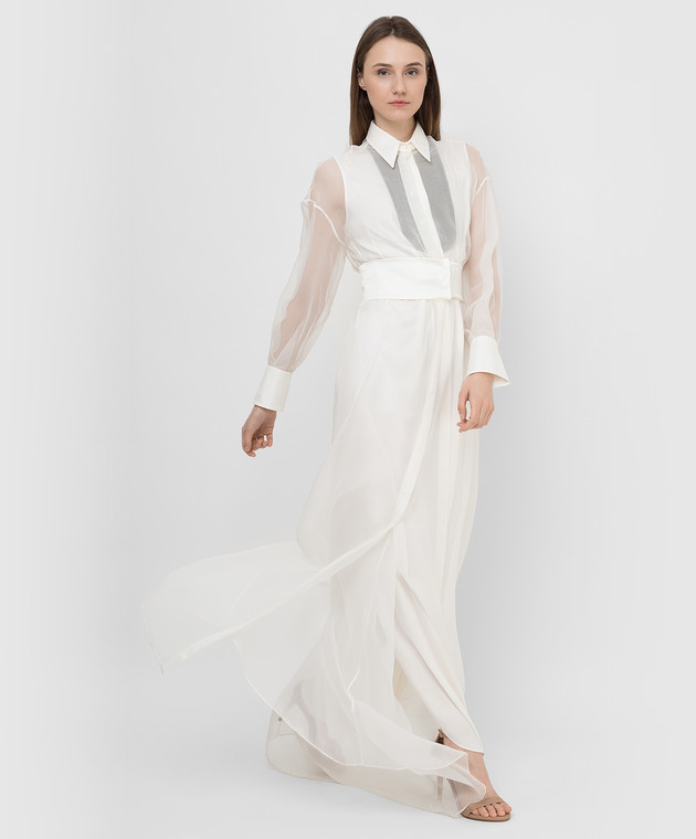 Brunello Cucinelli Біла шовкова сукня зі шлейфом MF940ADM32 зображення 2