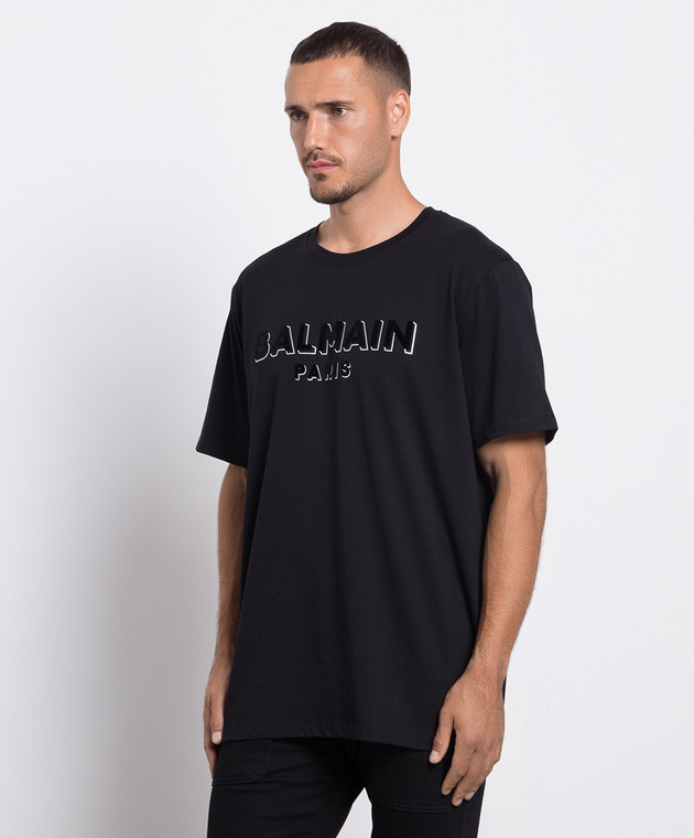 Balmain Black t-shirt with textured logo BH1EG010BB99 image 3