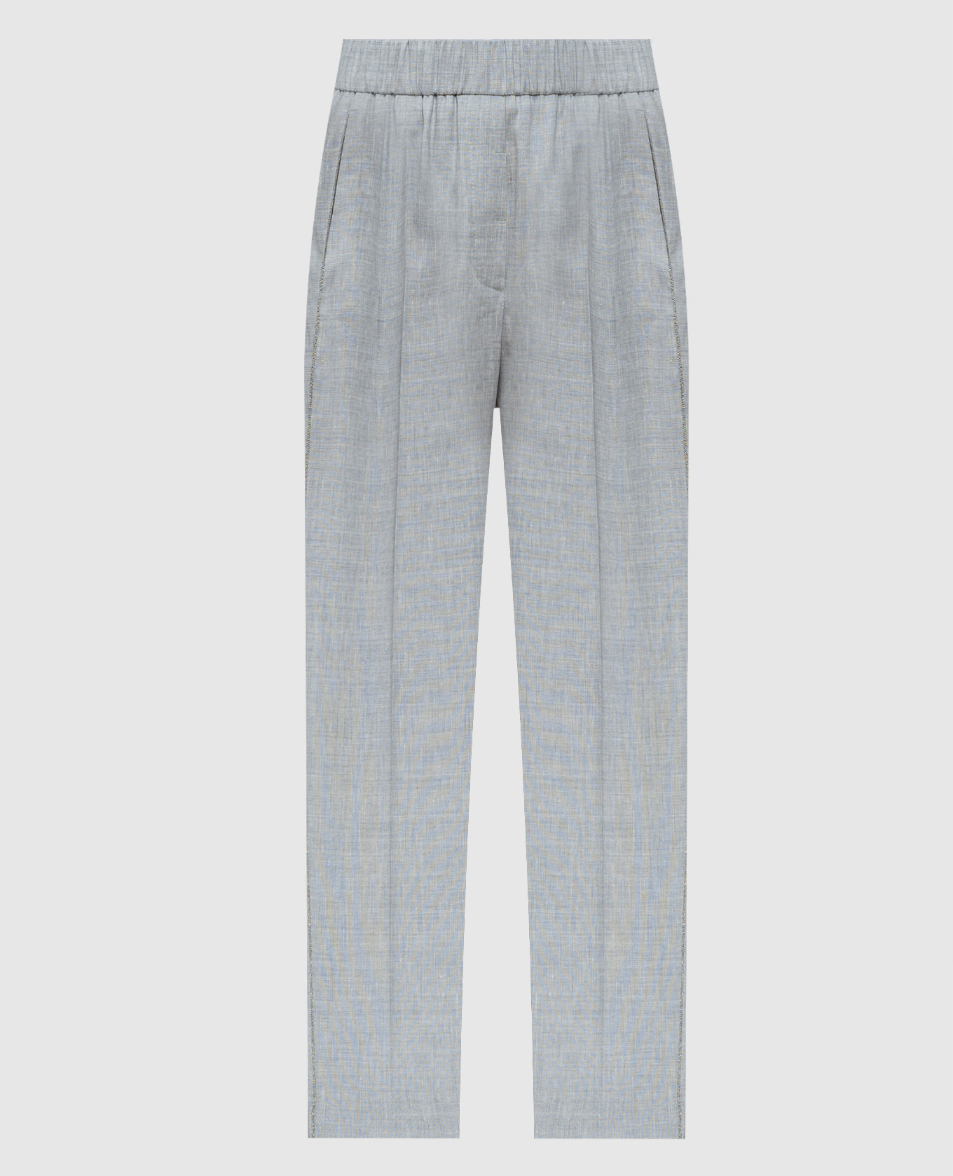 Gray melange wool and linen trousers with monil chain