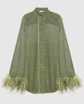 Oseree Lumiere Plumage green blouse with lurex and ostrich feathers LSF213LUREX