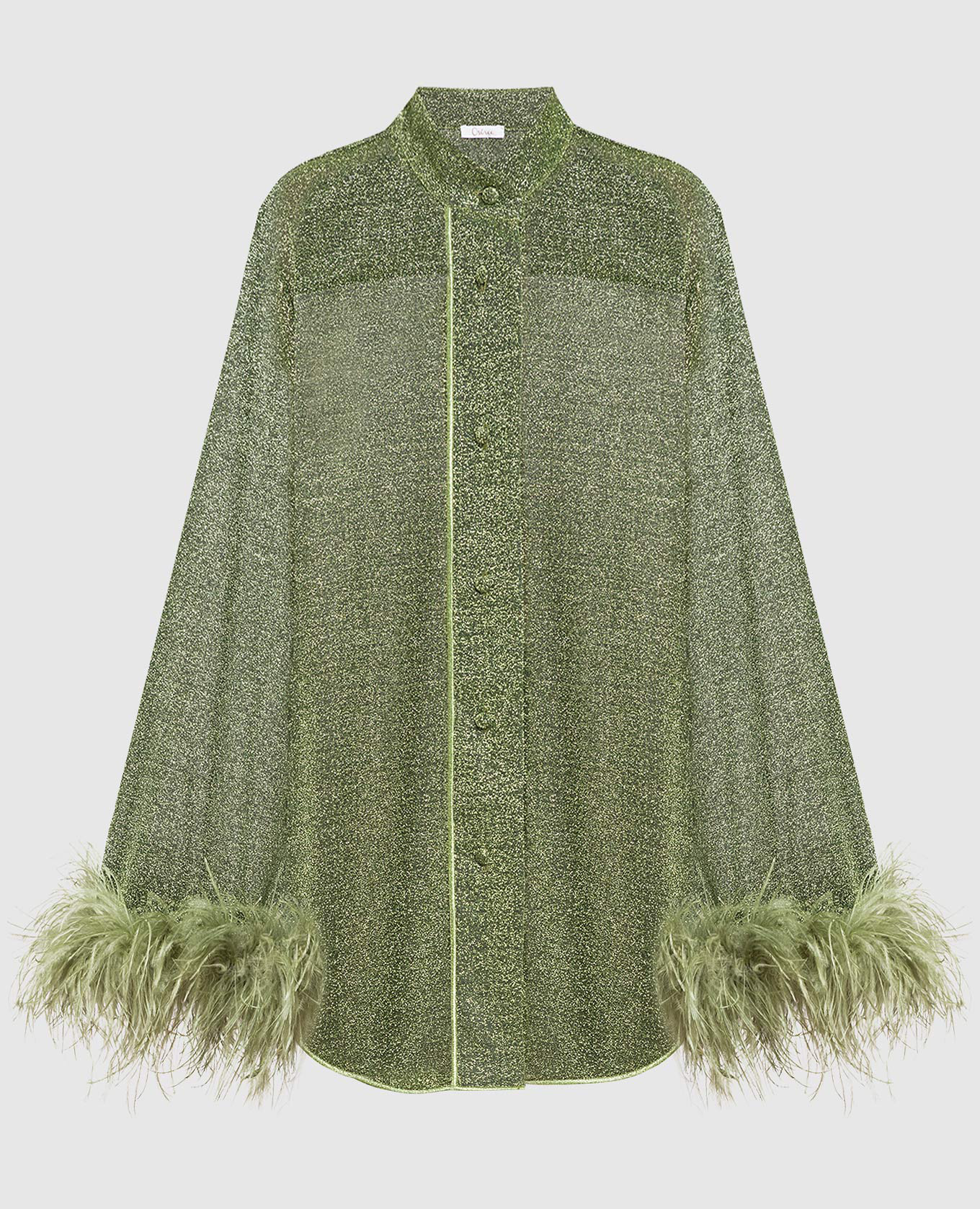 Зеленая блуза Lumiere Plumage с люрексом и страусиными перьями