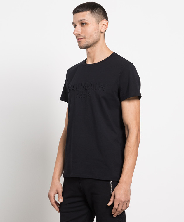 Balmain Black t-shirt with textured logo AH1EF000BB20 изображение 3