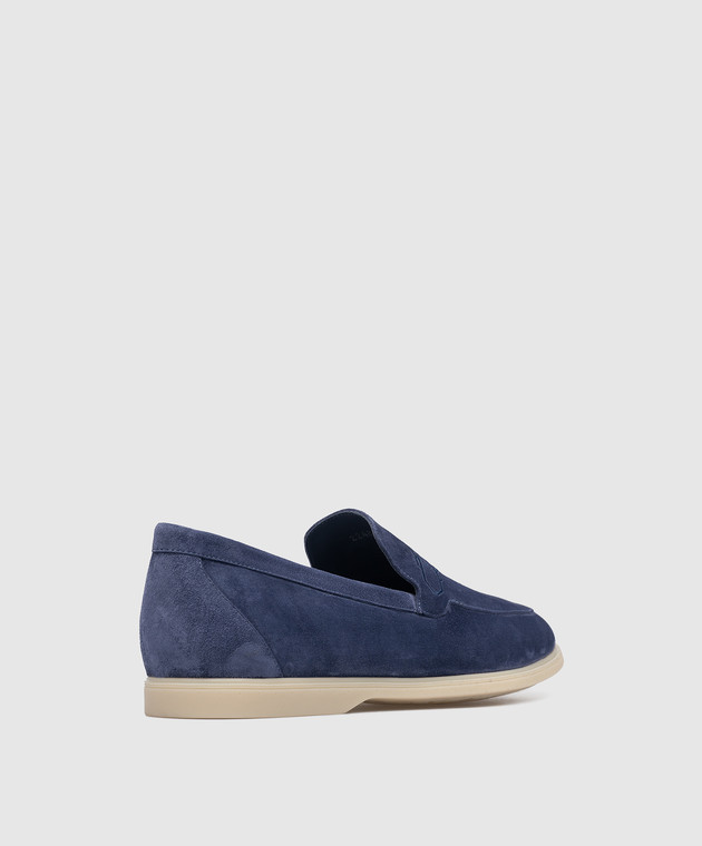 Stefano Ricci Blue suede slippers with logo embroidery UC64G2246SD изображение 3