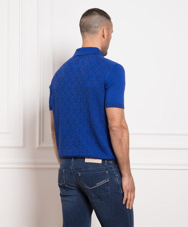 Stefano Ricci Blue polo in a woven pattern K818059P13F23286 image 4