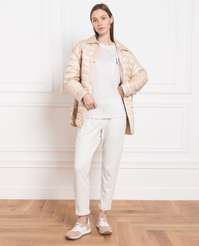 Brunello Cucinelli Серая футболка из льна и шелка с цепочкой мониль. MF982SS710