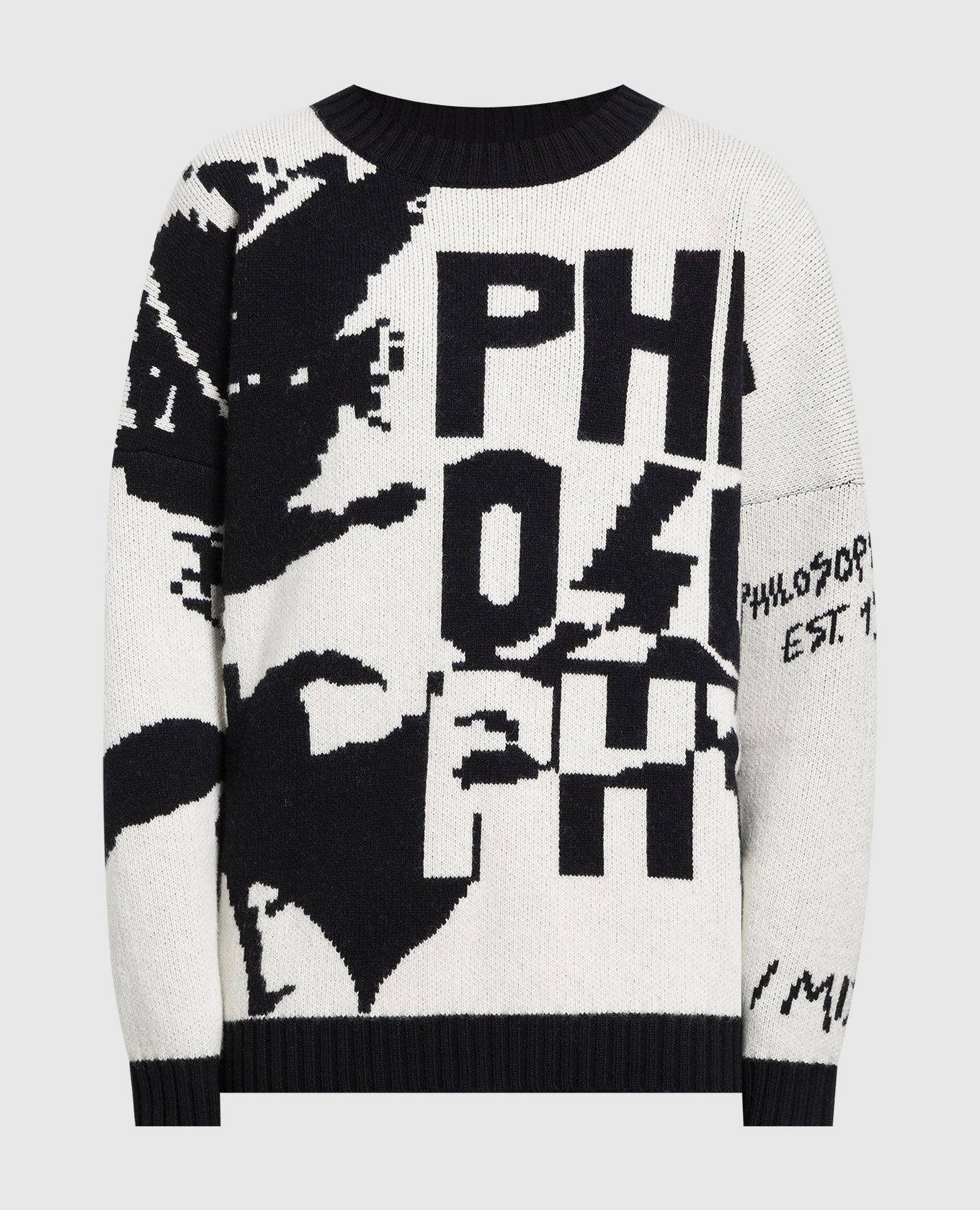 Белый свитер graffiti из шерсти с контрастной вышивкой