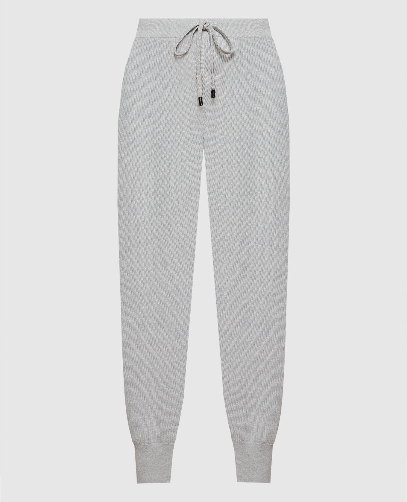 Gray wool, silk and cashmere joggers with monil chain