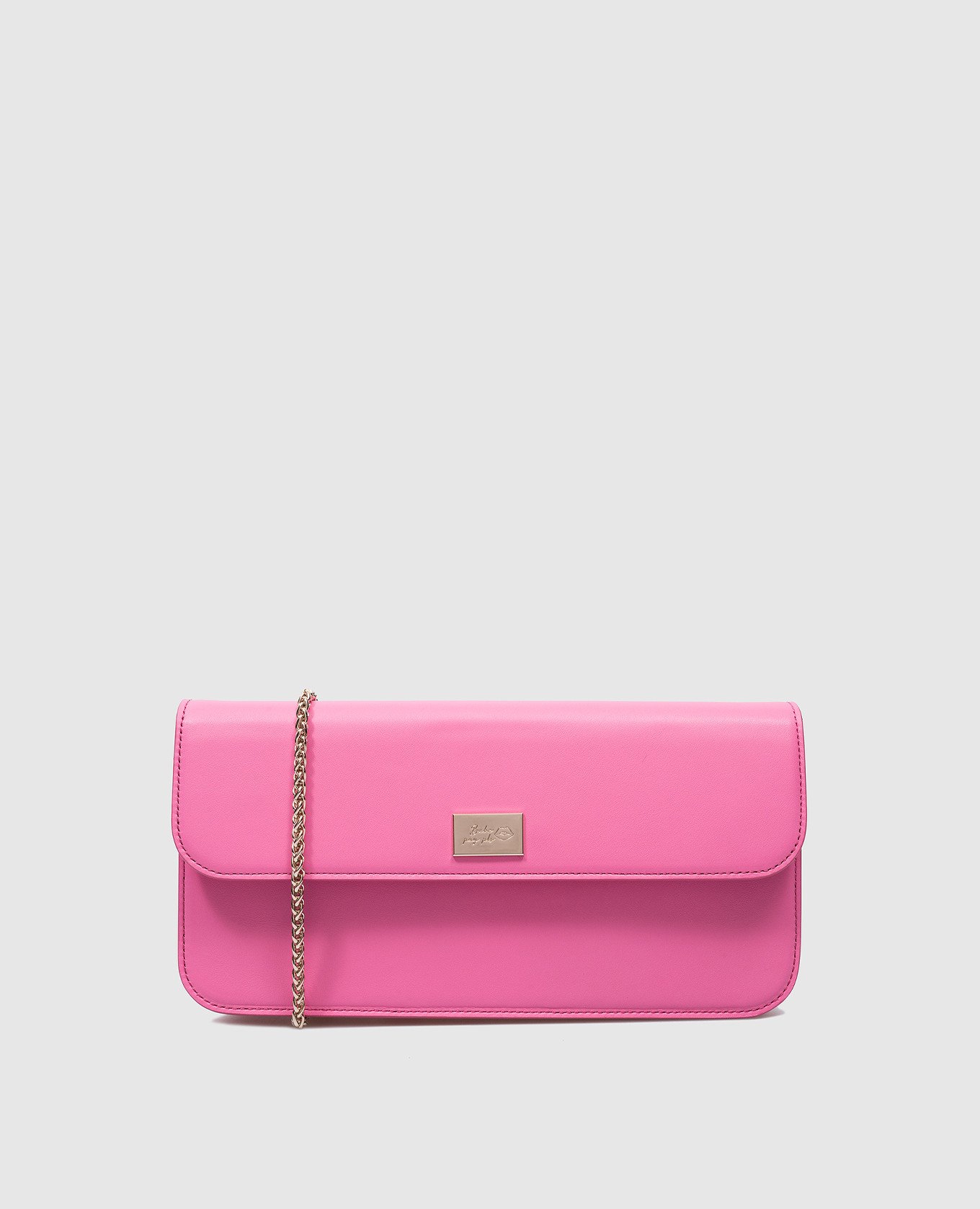 Pink leather baguette bag with metal logo