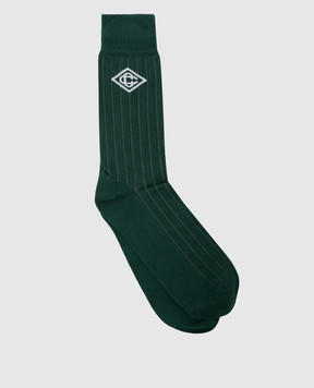 Casablanca Зеленые носки в рубчик с логотип монограмма. APS24ACC08601