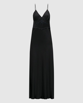 Twinset Черное платье-комбинация с кристаллами и вышивкой 232TT2060