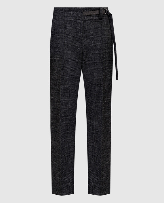 Gray checked wool trousers with monil chain