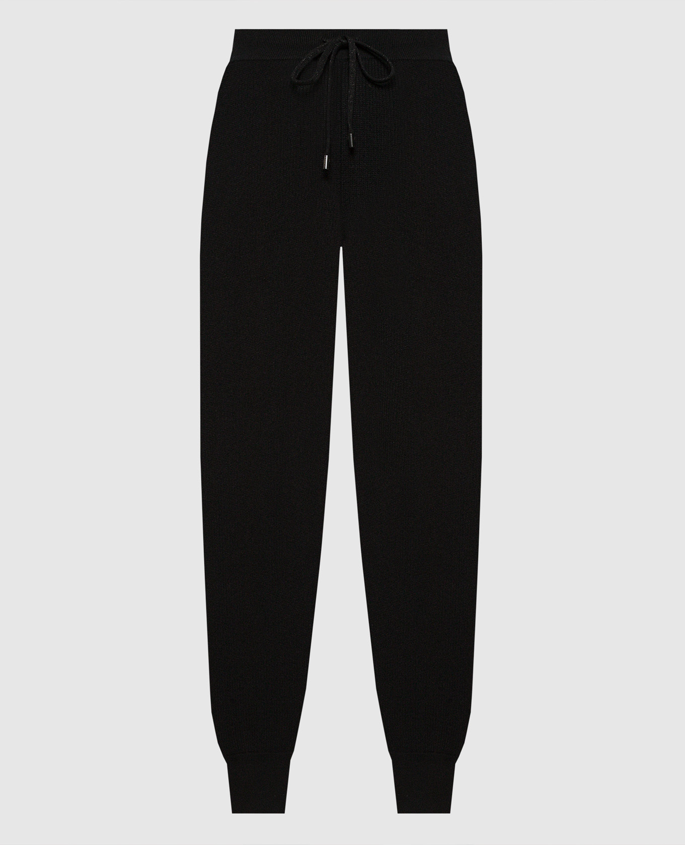 Black wool, silk and cashmere joggers with monil chain