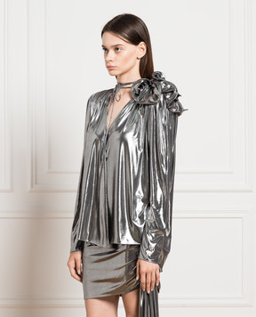 Magda Butrym Срібляста блуза з брошкою BLOUSE03191723