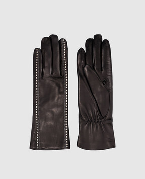Sermoneta Gloves Чорні шкіряні рукавички з контрастною простібкою 1207