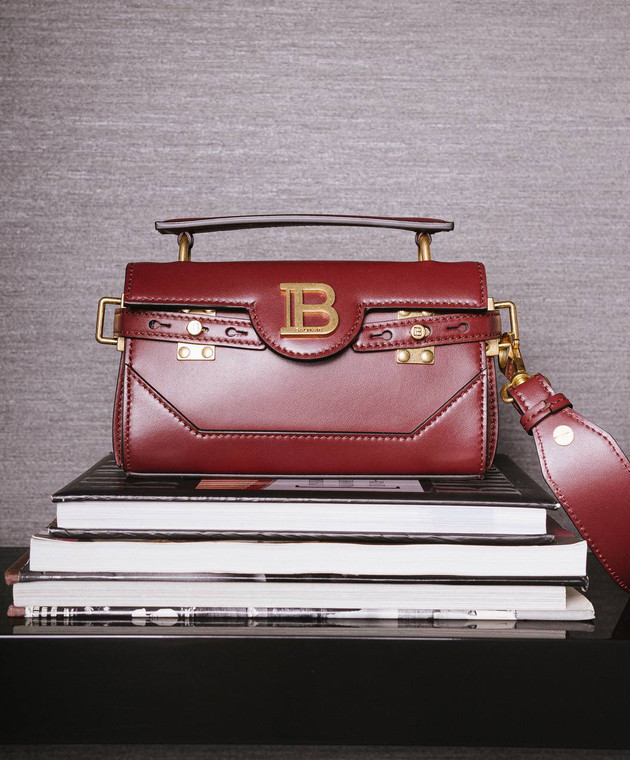 Balmain B-Buzz 19 burgundy leather messenger bag BN1AE742LAVE