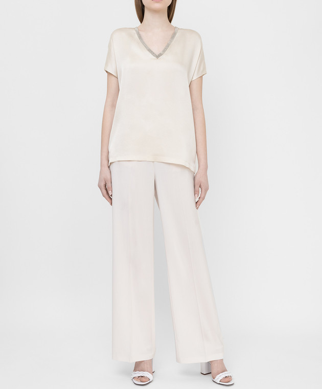 Fabiana Filippi Светло-бежевая футболка из шелка TPD270B934 изображение 2