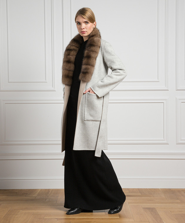 Fabio Gavazzi Brown two-way cashmere coat with sable fur C1370PIOR image 2