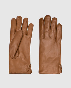 Caridei Коричневі шкіряні рукавички на хутрі 10818
