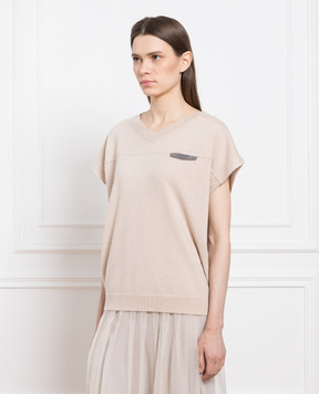 Brunello Cucinelli Бежевый жилет из кашемира с цепочкой мониль M12136712