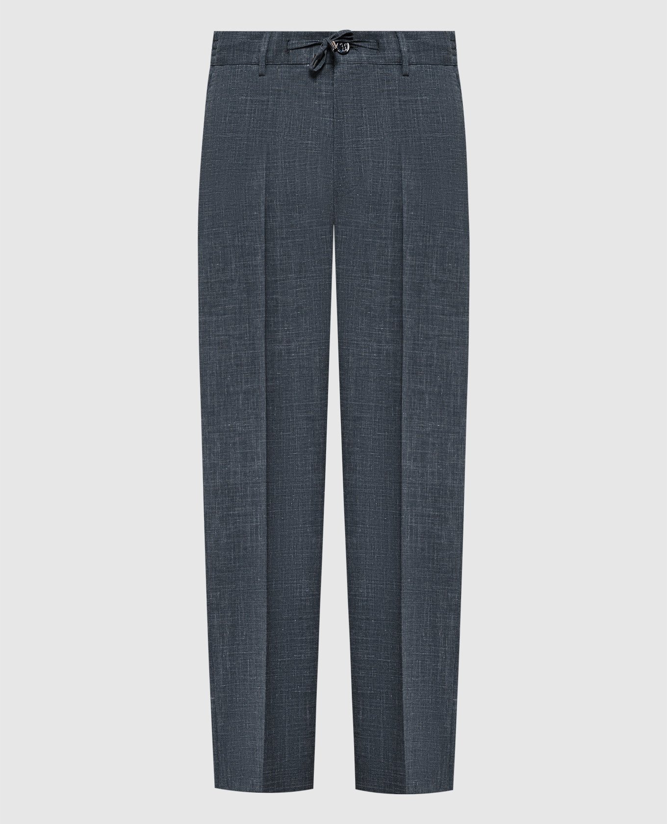 Gray wool and linen trousers with metallic logo