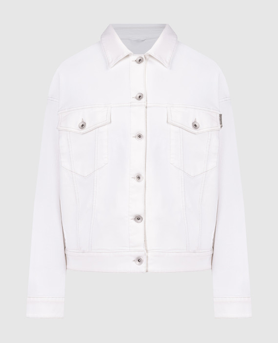 White denim jacket with monil chain