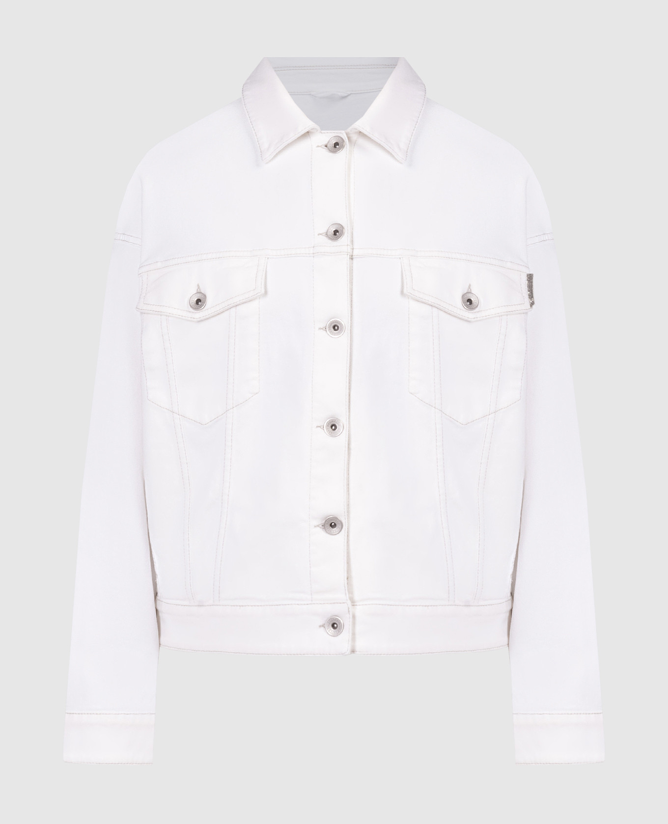 Белая джинсовая куртка с цепочкой мониль